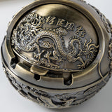 vintage outdoor ashtray with lid cool cute metal ash tray covered windproof lidded smokeless dragon phoenix feng shui prosperity home decor retro